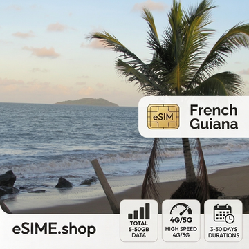 French Guiana eSIM | 5GB–50GB Data Plans | 3–30 Days Validity