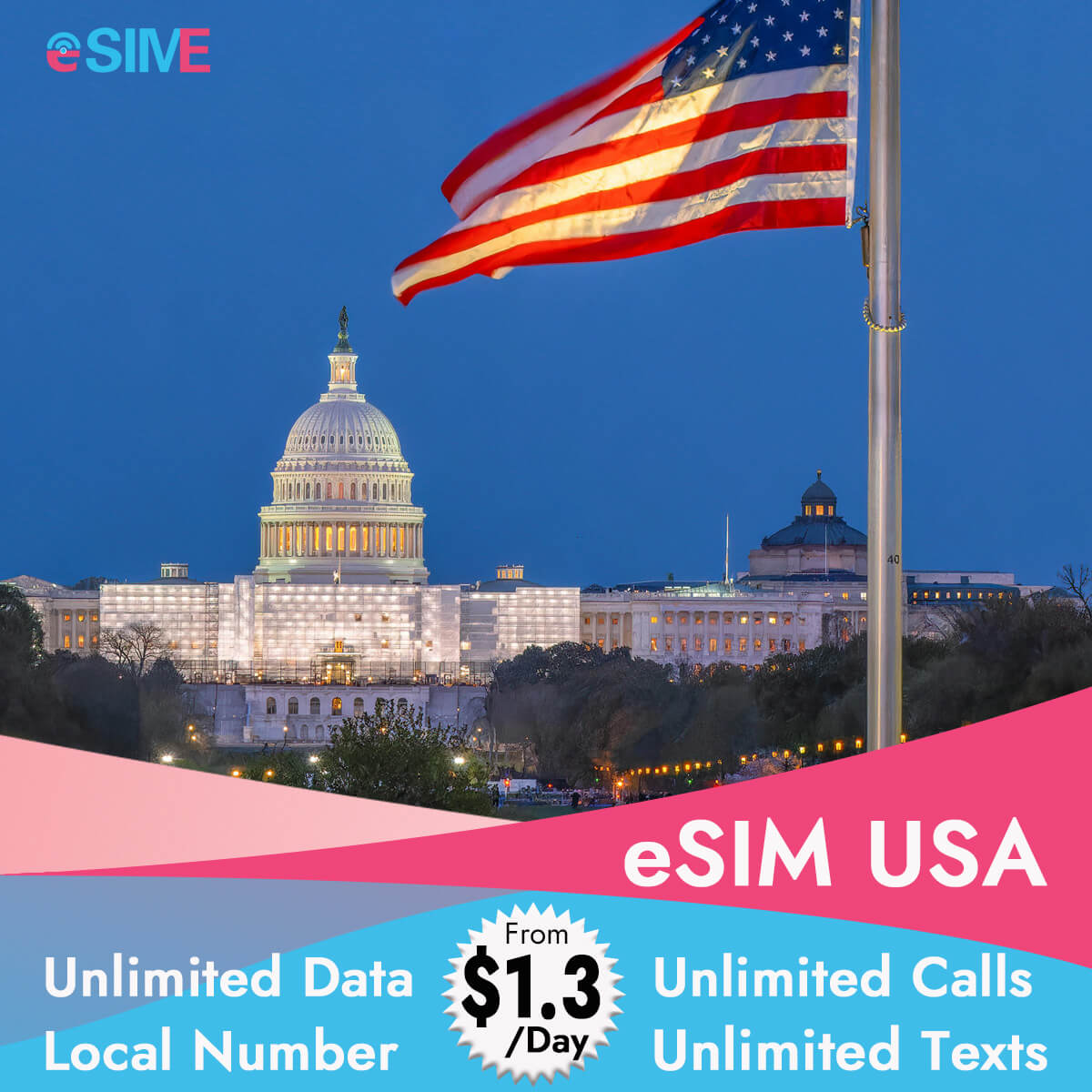 US eSIM Unlimited Data Calls & Texts