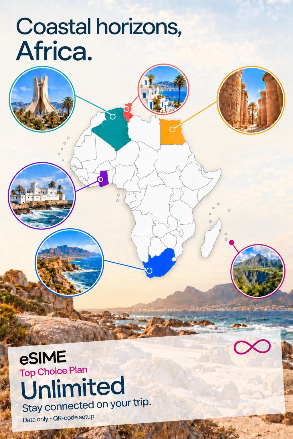 Unlimited Africa eSIM Bundle Egypt Algeria Tunisia South Africa Ghana Réunion