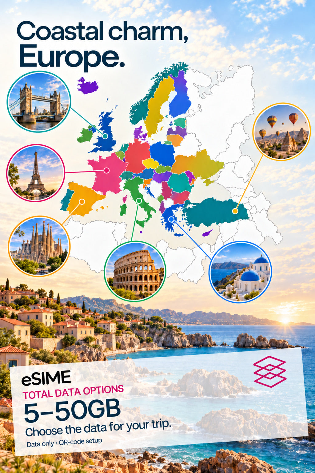 5GB/10GB/20GB/30GB/50GB Data eSIM in Europe