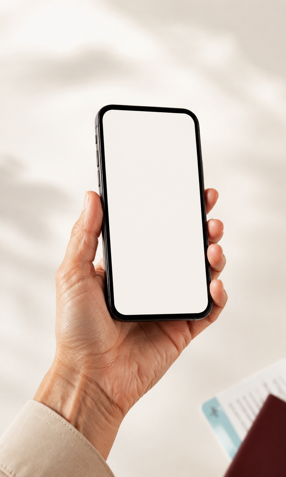 A traveler holding a smartphone